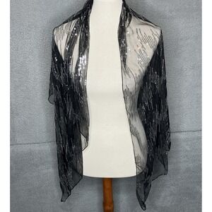 Vtg Sequin Shawl One Size Black Silver Sequin Wrap Fairy Whimsygoth Sparkle‎